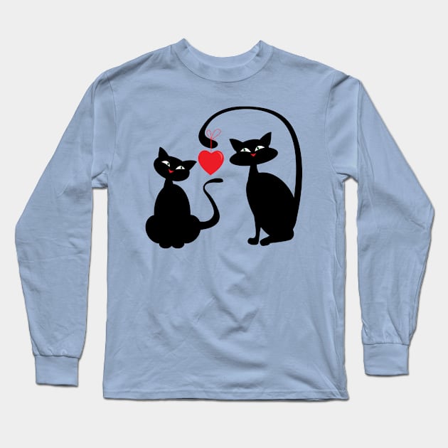 Two Balck Cat Lover Smile Hurt Love Long Sleeve T-Shirt by Ranawat Shop